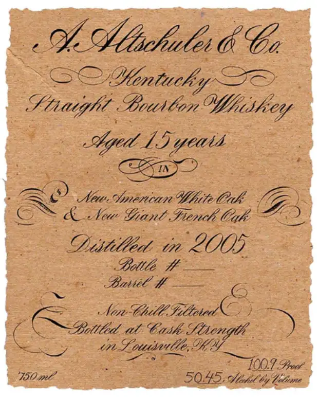 Woodwork Distillery A. Altschuler & Co 15 Year Old With New French oak Kentucky Straight Bourbon Whiskey